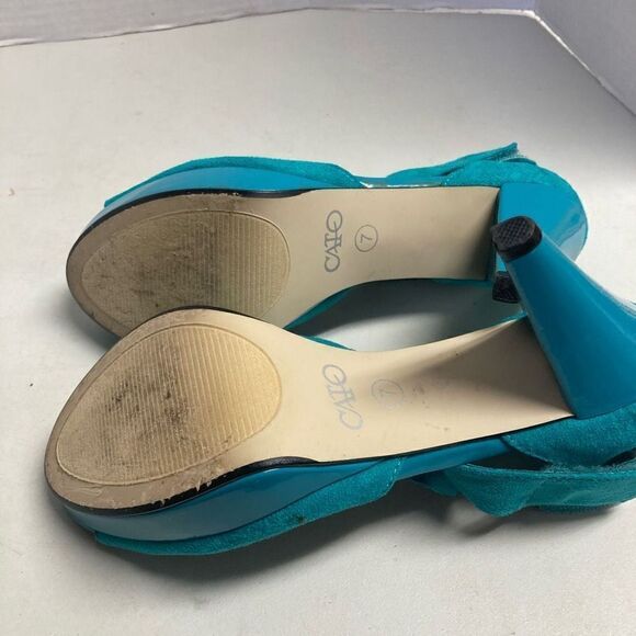 CATO Turquoise Ruffle Strap Hook & Loop Peep Toe Heels Size 7 - Picture 4 of 11